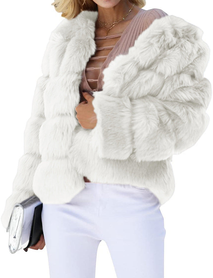 Women's Fluffy Faux Fur Jacket with Voluminous Sleeves and Elegant Cut Lune London