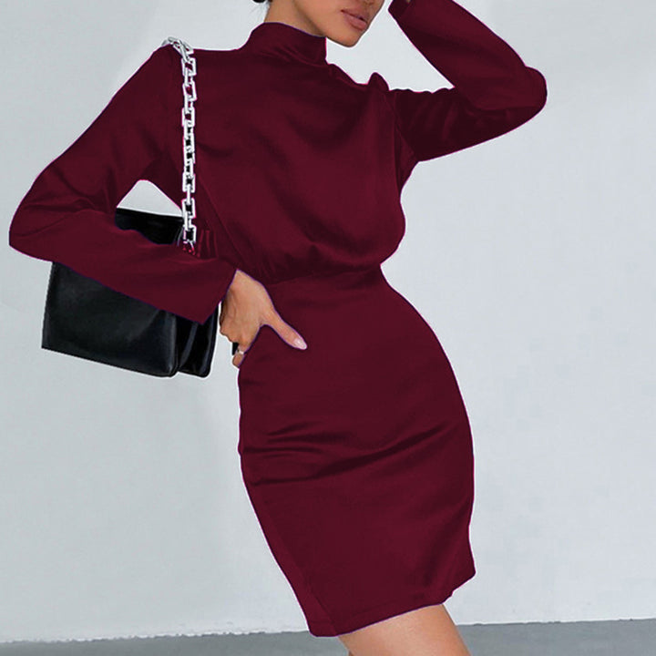 Lune London Elegant Mini Dress for Women with High Collar and Long Sleeves