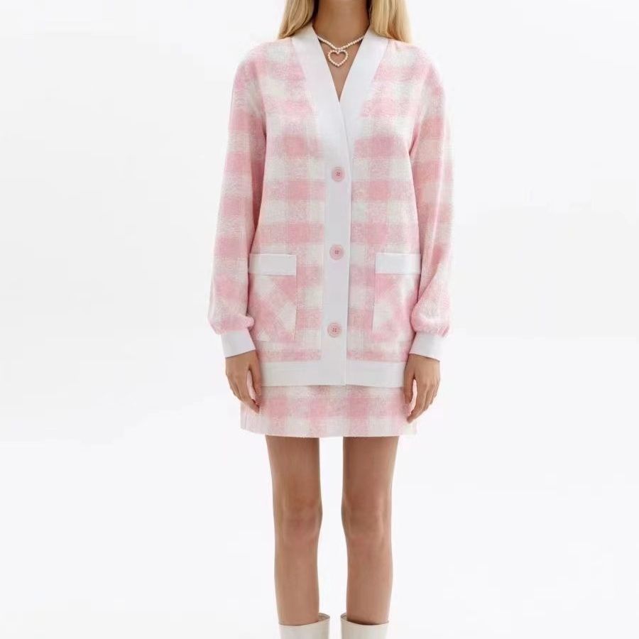 Plaid cardigan for women with pockets and button details Lune London