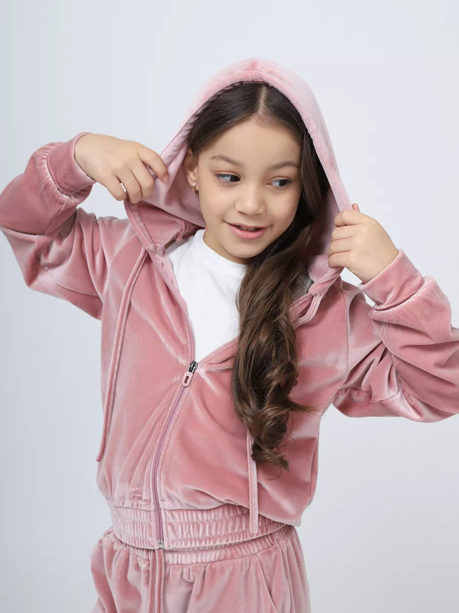 Ladies Sporty Velour Set with Hood and Elastic Waistband Lune London