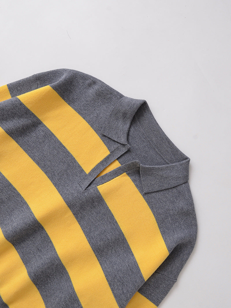 Casual knitted sweater for women with stylish stripes and a polo collar Lune London