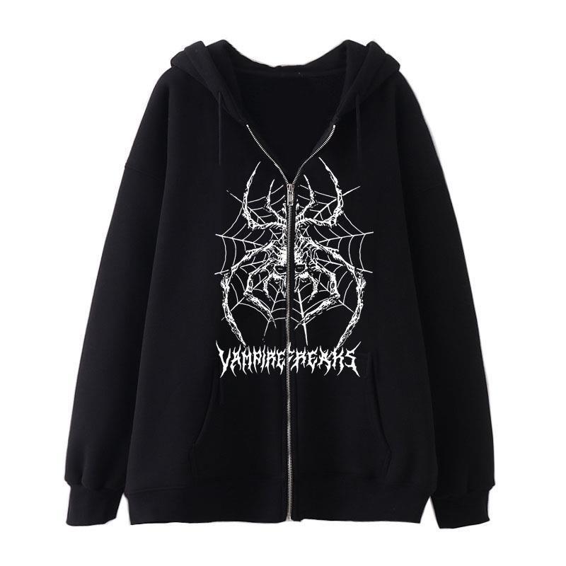 Women’s Long Sleeve Hoodie Jacket with Detailed Spider Motif Lune London