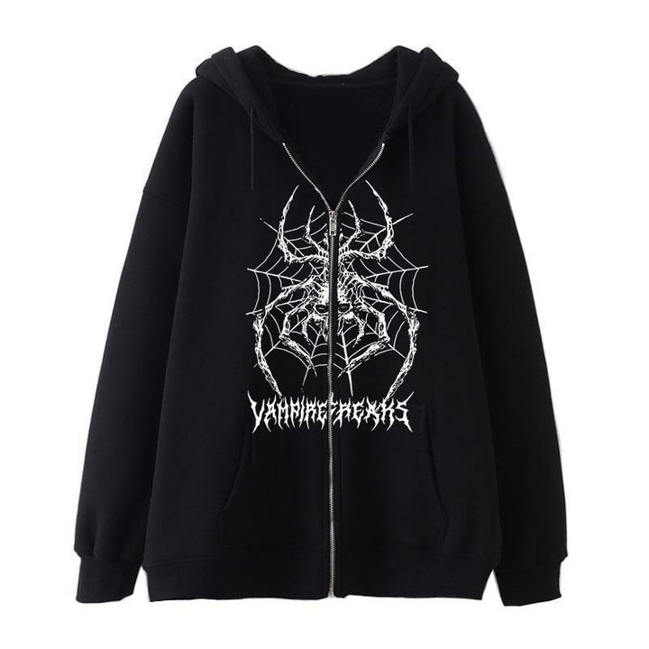 Women’s Long Sleeve Hoodie Jacket with Detailed Spider Motif Lune London