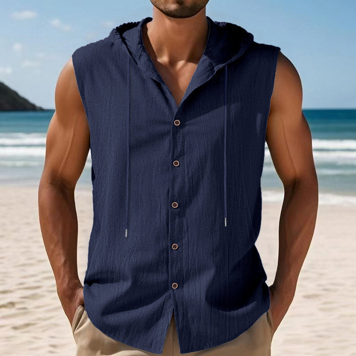 Sleeveless shirt for men with hood and button closure Lune London