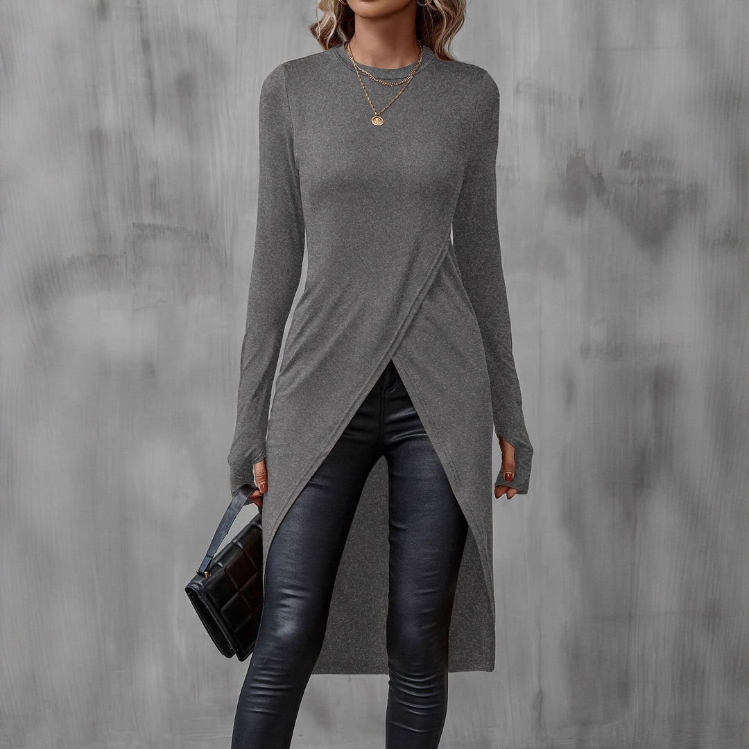Robe portefeuille pour femmes avec manches longues et coupe asymétrique Chic & Stil