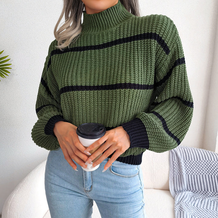Comfortable knitted sweater for women with turtleneck and trendy striped pattern Lune London