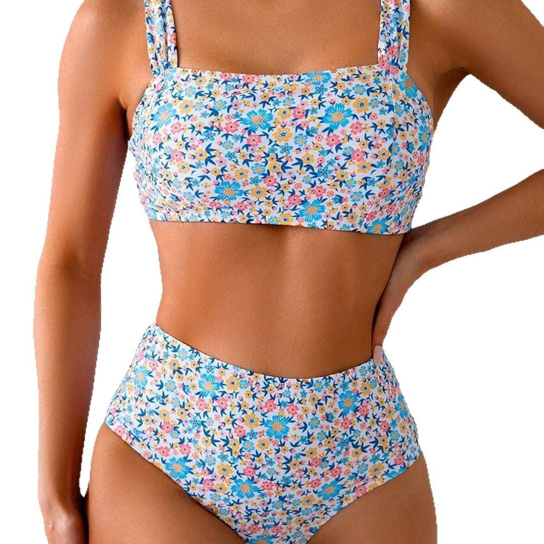 Lune London | Women's High Waisted Bikini Set with Floral Patterns and Wide Straps