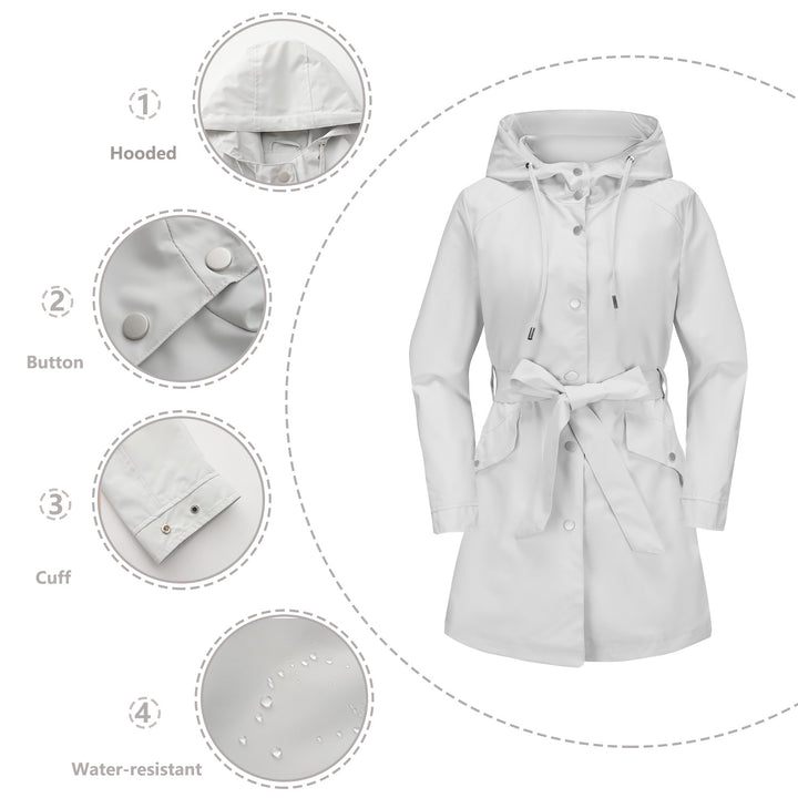 Women's waterproof transition jacket with adjustable hood and waist belt Chic and Style