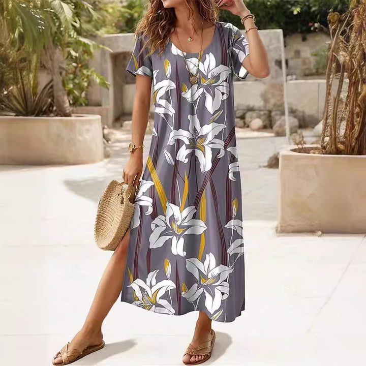 Maxi dress women with floral cut and side slits Lune London