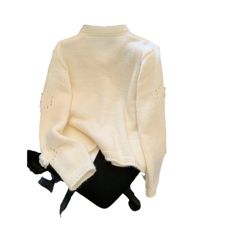 Knitted jacket for women with elegant rose appliqués and button closure Lune London