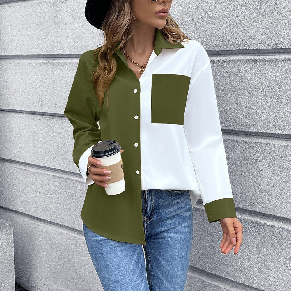 Ladies Elegant Oversized Blouse with Chic Contrast Tabs and Style