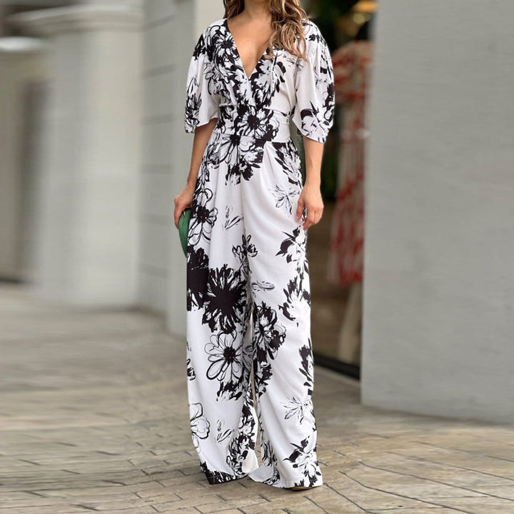 Femmes Combinaison Élégante en Design Floral avec Jambe Large Chic & Stil