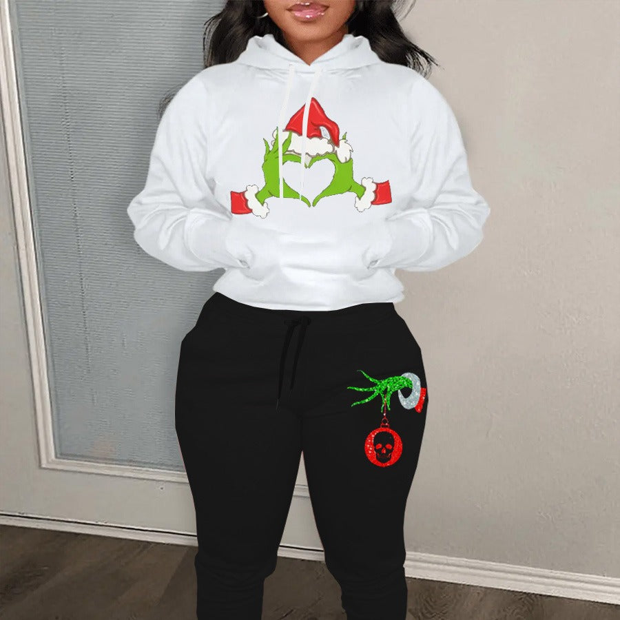 Sweatshirt and jogging pants set for women with creative Christmas pattern and comfortable fit Lune London