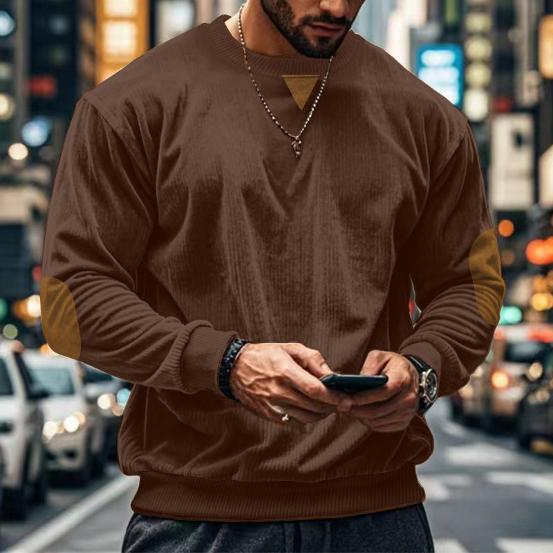 Men's comfortable round neck sweater with elbow patches Lune London