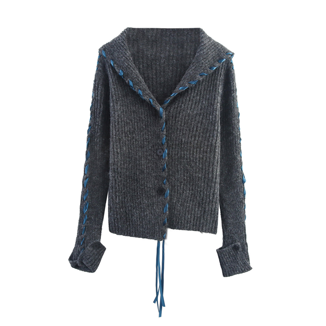 Knitted jacket for women with artistic collar and ribbed structure Lune London
