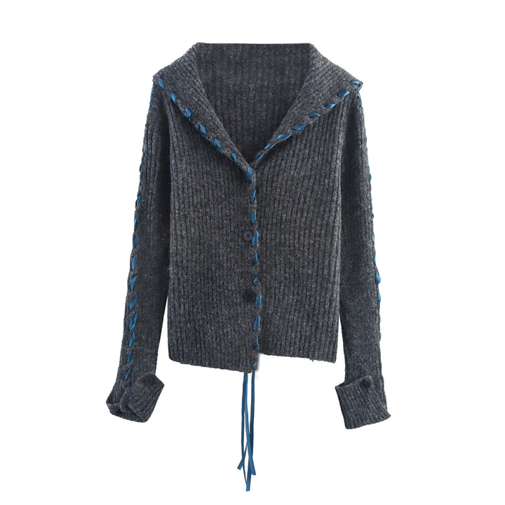 Knitted jacket for women with artistic collar and ribbed structure Lune London