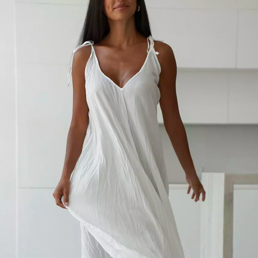 Lune London | Women's White Loose Idle Long Slip Nightgown Casual Comfortable Outerwear Homewear