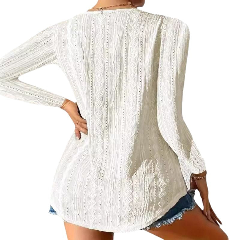 Long sleeve shirt for women with textured design and button details Lune London