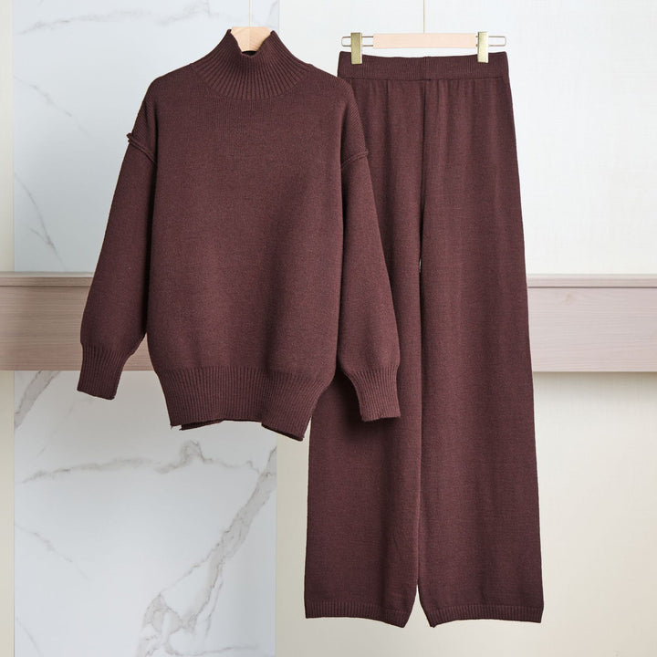 Dames Ensemble en tricot confortable avec col haut et coupe large Lune London
