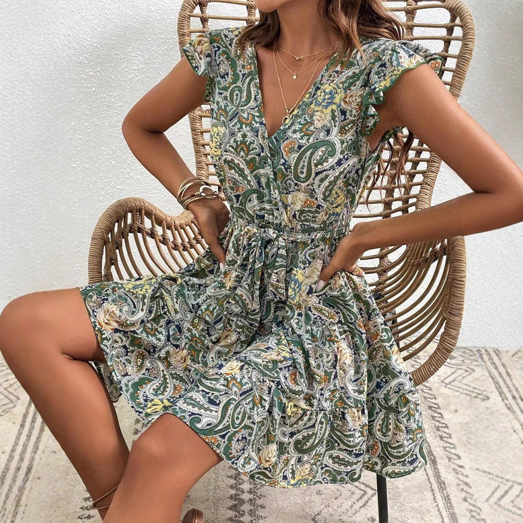 Ladies Mini Dress Printed Paisley Fluid Lune London