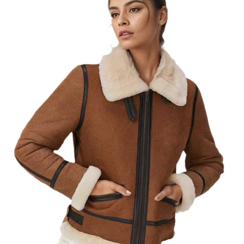 Ladies plush and elegant faux fur coat with zipper Lune London