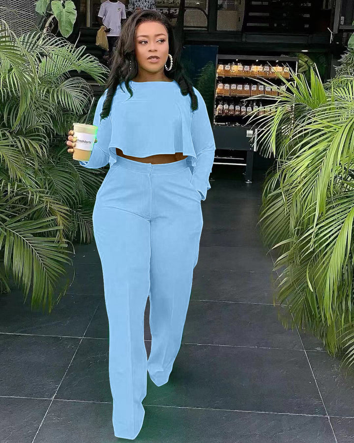 Ladies elegant cropped set with wide leg pants Lune London
