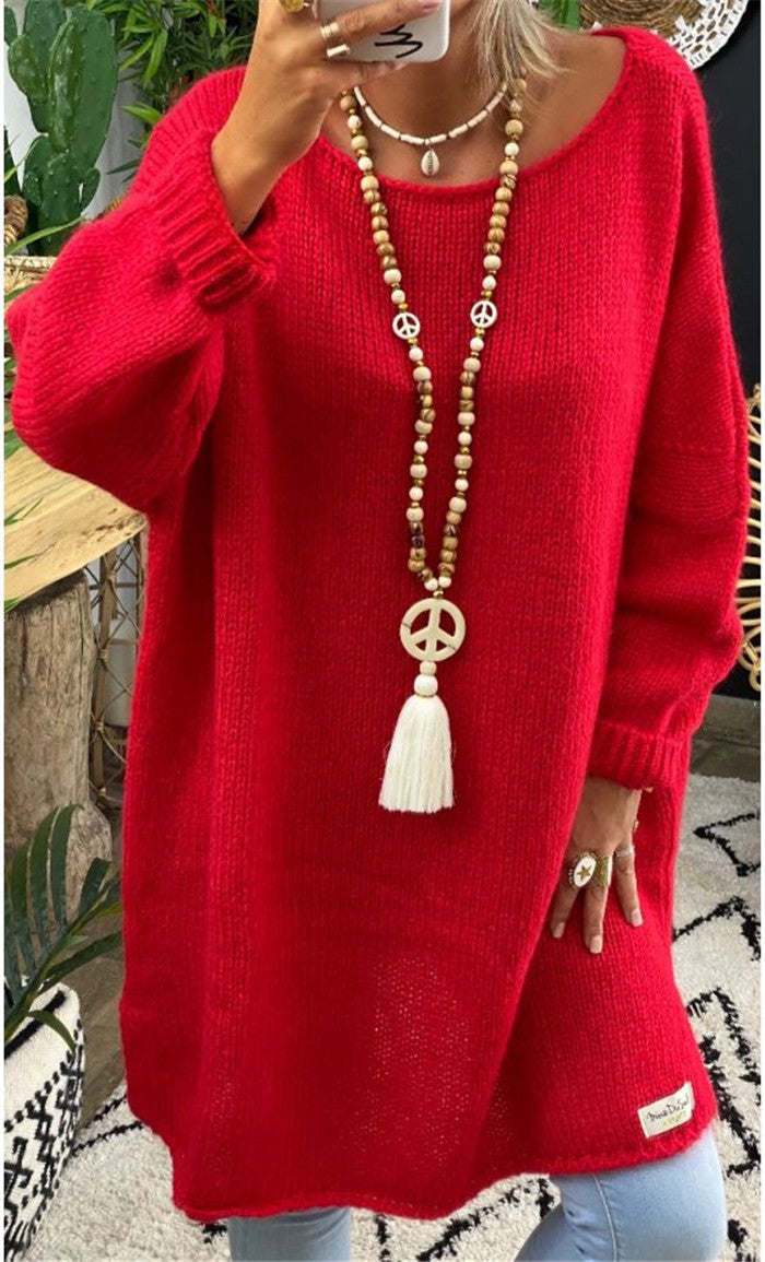 Women's Casual Oversized Long Sleeve Knitted Pullover with Side Slits Lune London