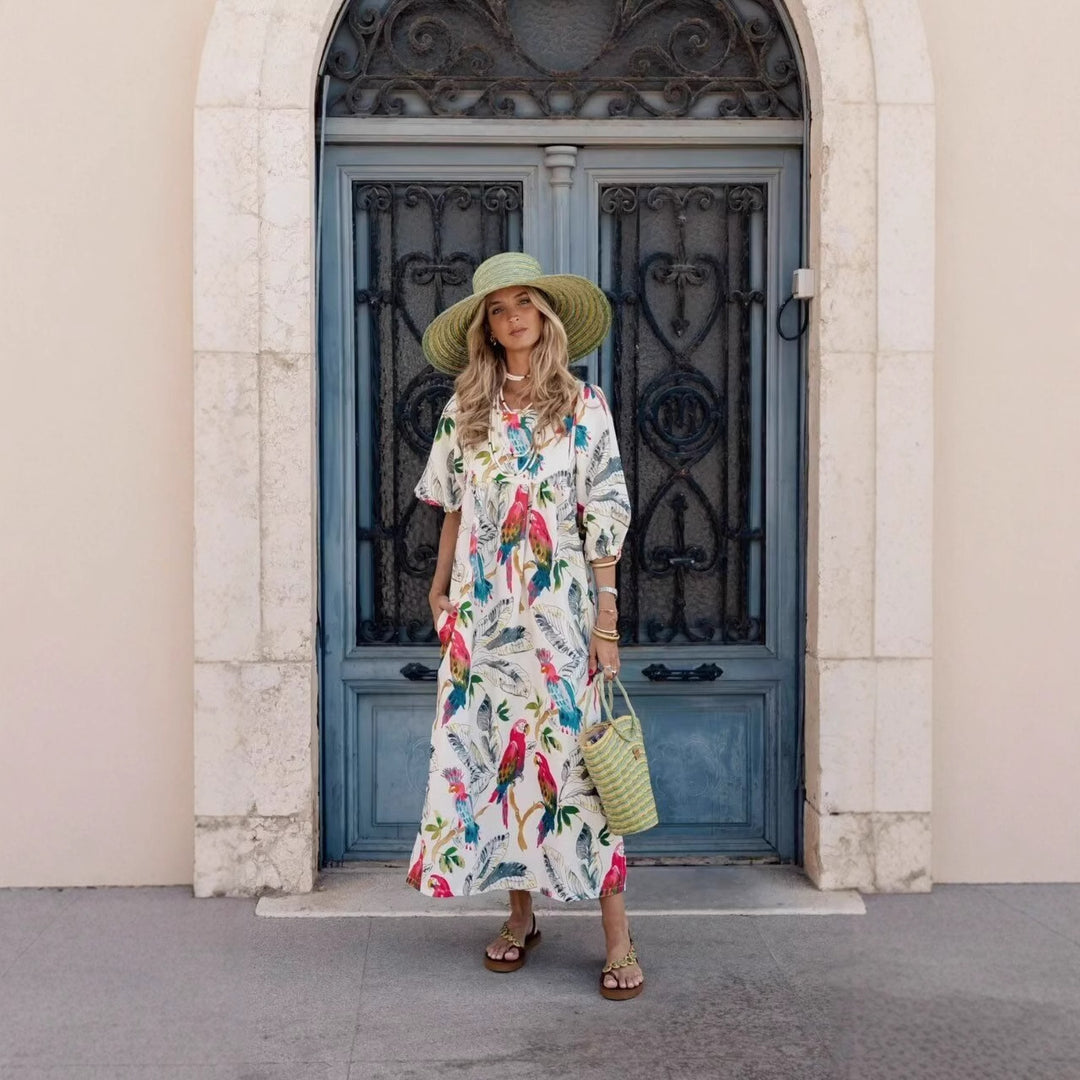 Maxi dress for women with floral patterns and airy sleeves Lune London