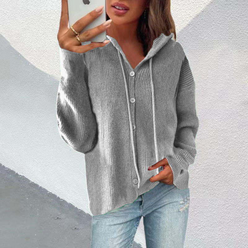 Lady cardigan with hood and button placket Lune London