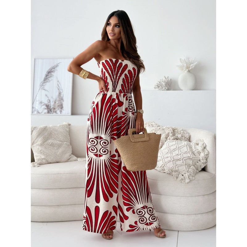 Women Wide Strapless Jumpsuit with Pockets Chic Detail and Style