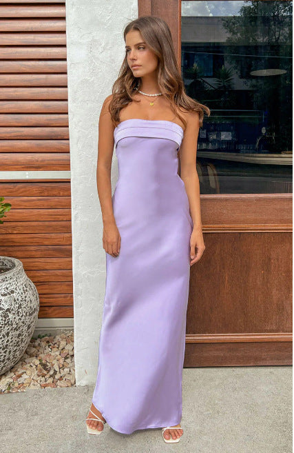 Ladies Elegant Maxi Dress with Slim Waistband and Strapless Design Lune London