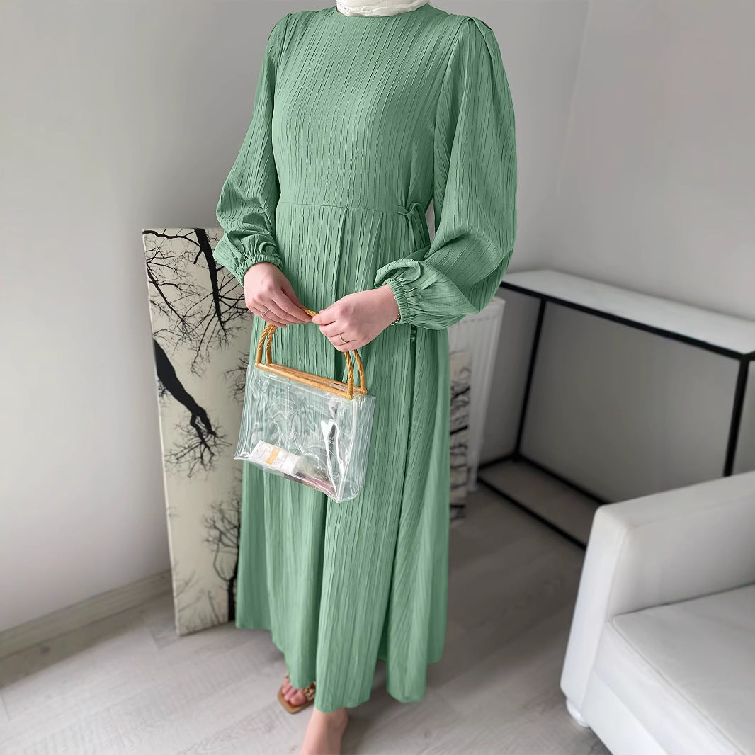 Maxi dress for women with elegant draping and elastic sleeves Lune London