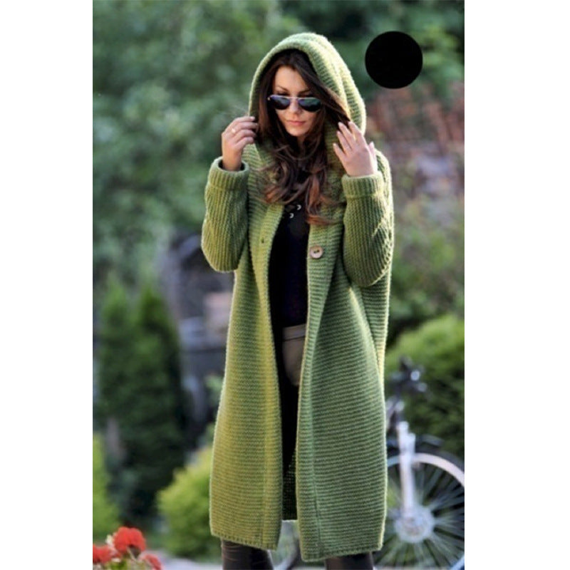 Women long knitted cardigan with hood Lune London