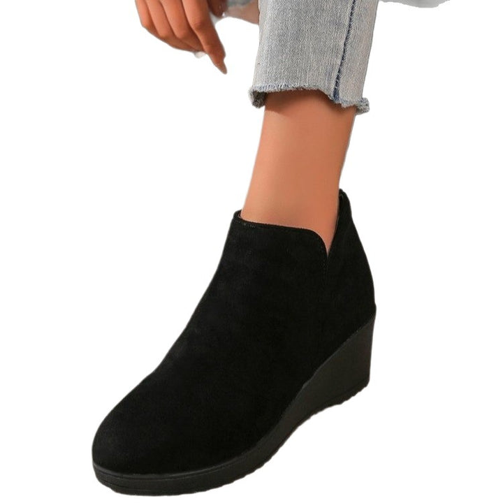 Women’s platform heel ankle boots in soft suede Lune London