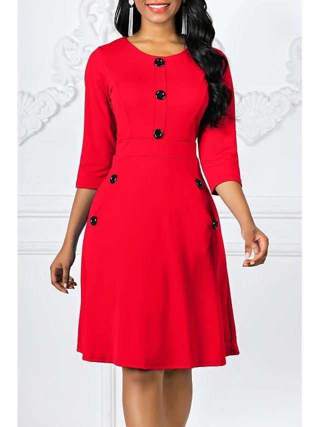Classic three-quarter sleeve dress for women with buttoned details Lune London