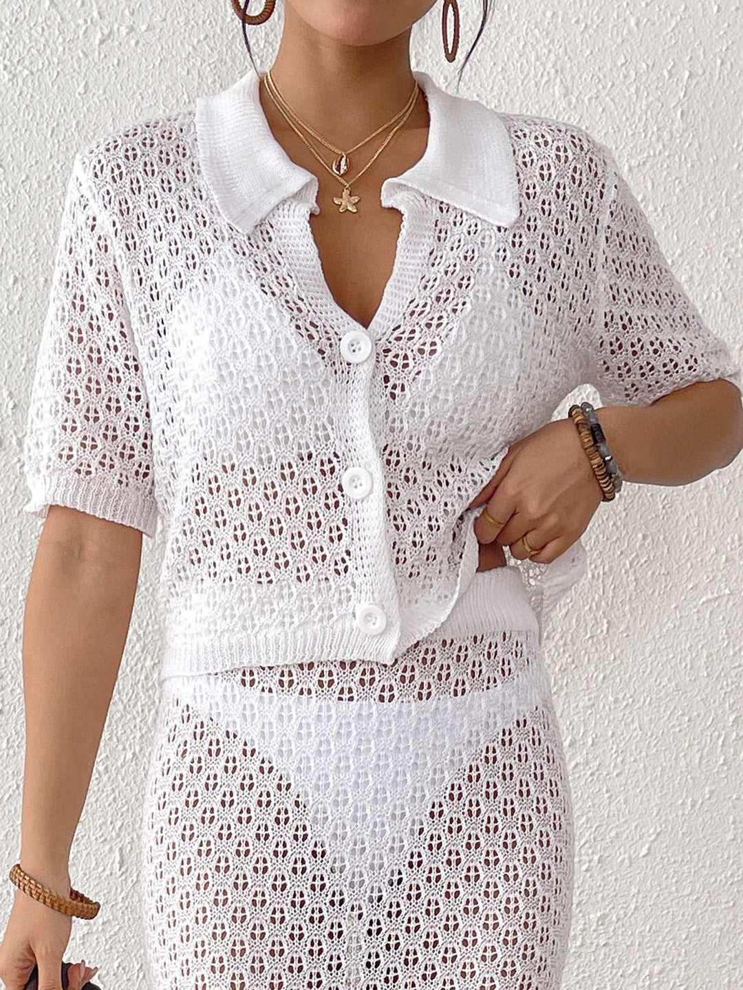 Open crochet knit women's cardigan Lune London