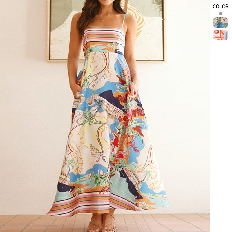Long summer dress for women with a colorful patchwork design and practical pockets Chic & Stil