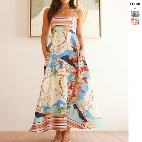 Long summer dress for women with a colorful patchwork design and practical pockets Chic & Stil