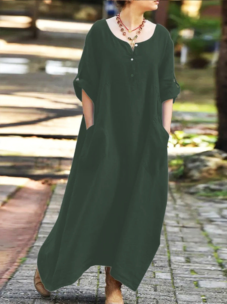 Lune London Airy maxi dress for women with practical side pockets and button details
