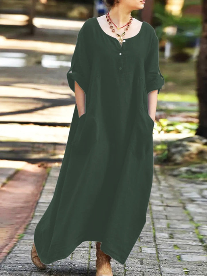 Lune London Airy maxi dress for women with practical side pockets and button details