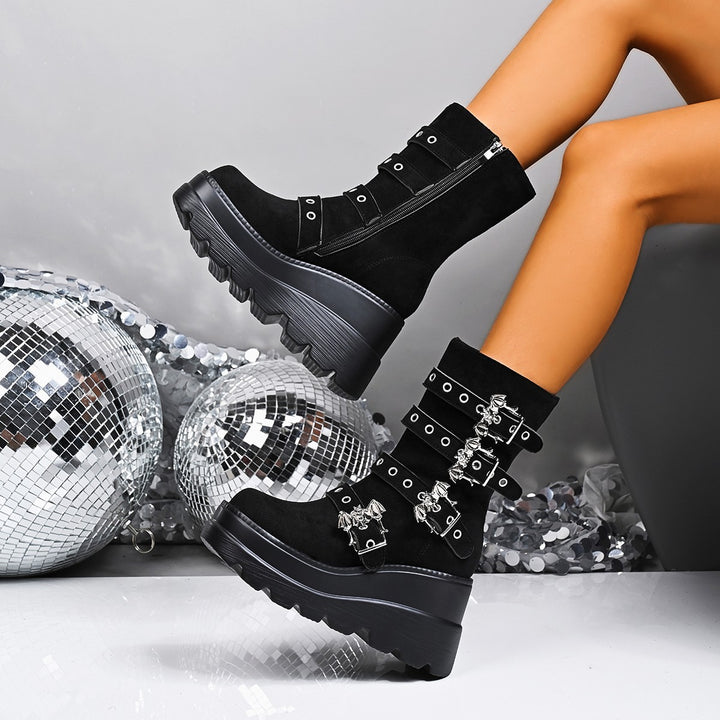 Wedge heel ankle boots for women with trendy buckles and non-slip sole Lune London