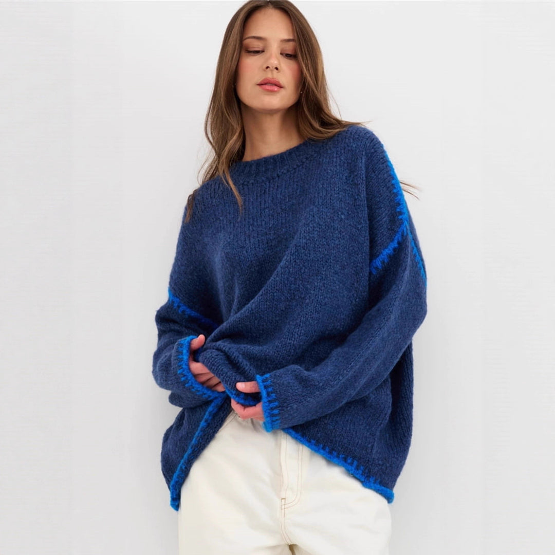 Pull en tricot décontracté pour femmes avec ourlet accentué en couleur Chic & Stil