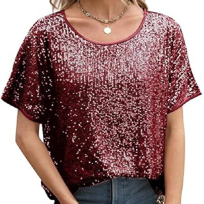 Women Glamorous Sequin Top with Wide Sleeves and Loose Fit Lune London