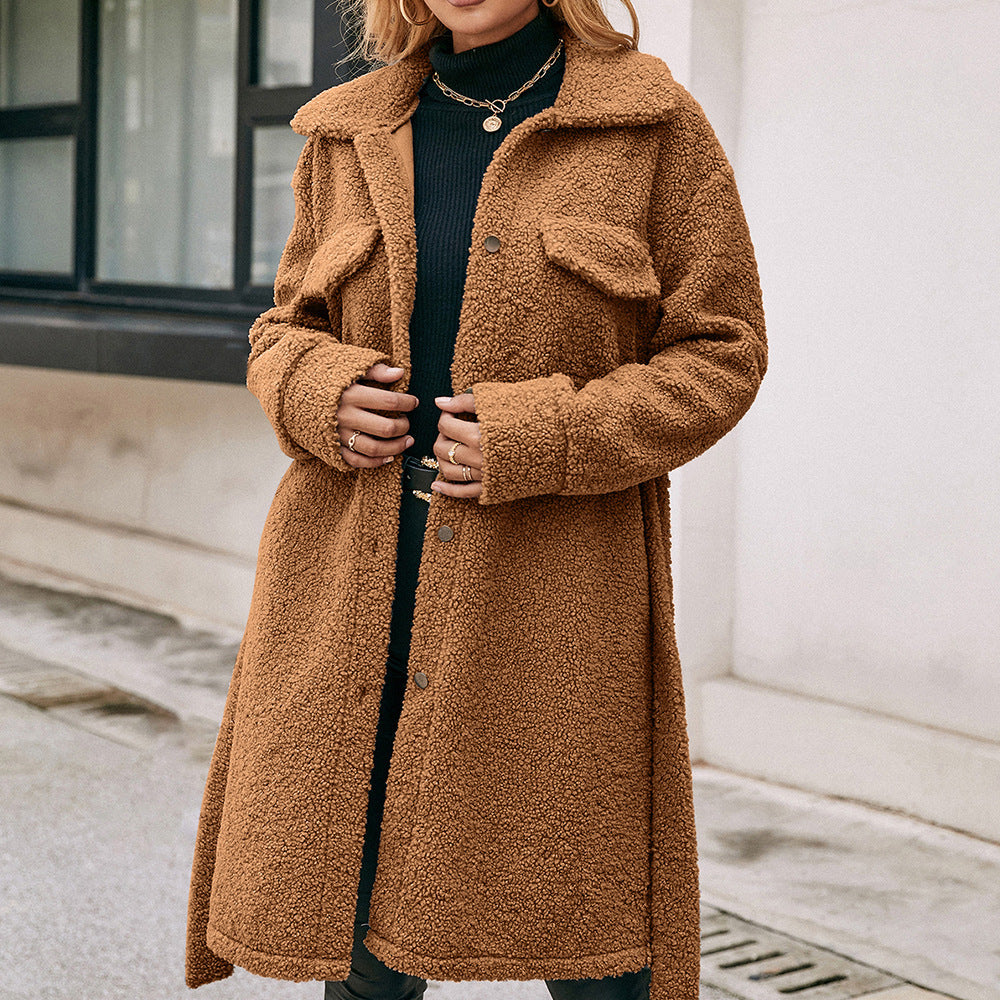 Ladies Cozy Teddy Jacket with Spacious Pockets and Chic and Stylish Button Details