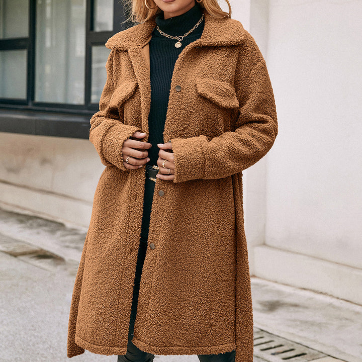 Ladies Cozy Teddy Jacket with Spacious Pockets and Chic and Stylish Button Details