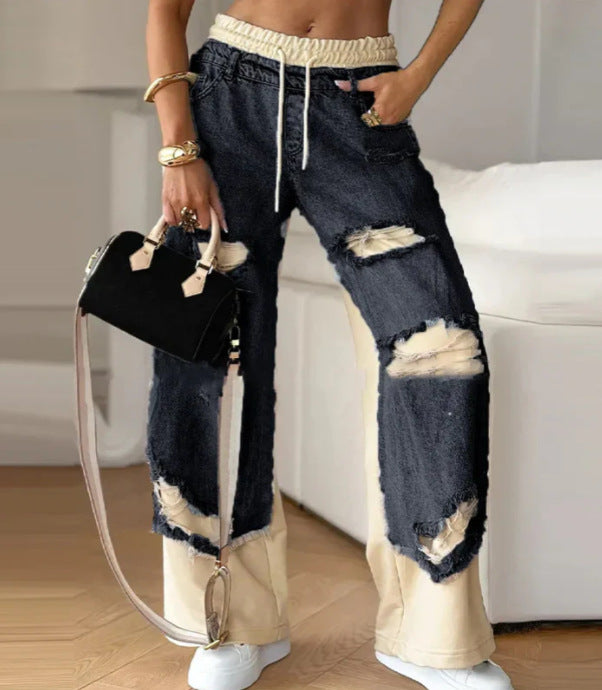 Femme Jogger Denim Détérioré Urbain Chic & Stil