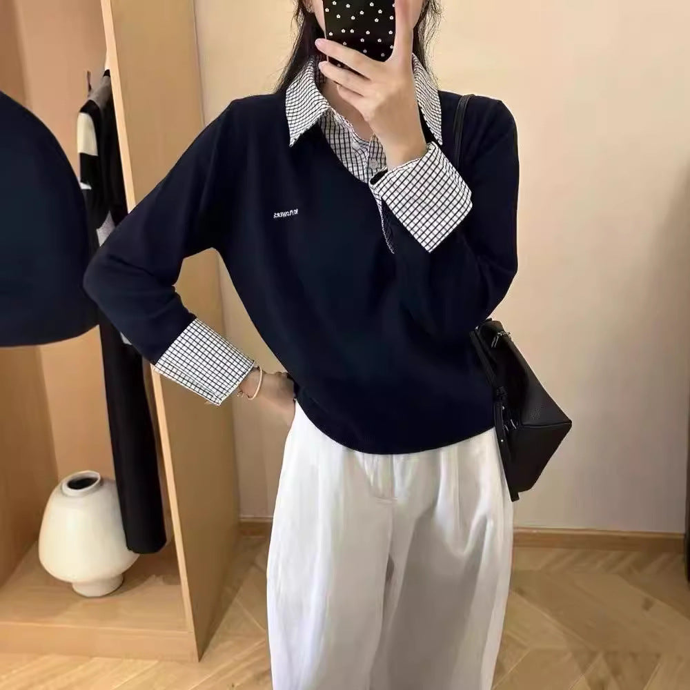 Casual V sweater for ladies with shirt collar and original design Lune London