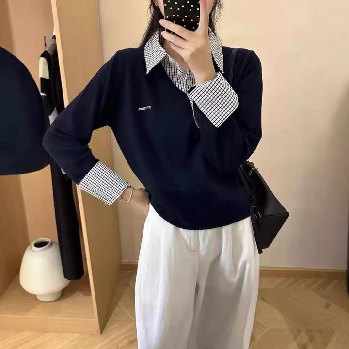 Casual V sweater for ladies with shirt collar and original design Lune London