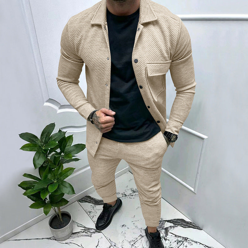 Men's trendy knitted top with contrasting vertical stripes and comfortable jogger pants Lune London