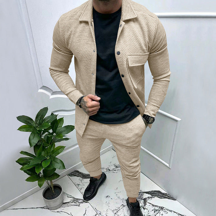 Men's trendy knitted top with contrasting vertical stripes and comfortable jogger pants Lune London